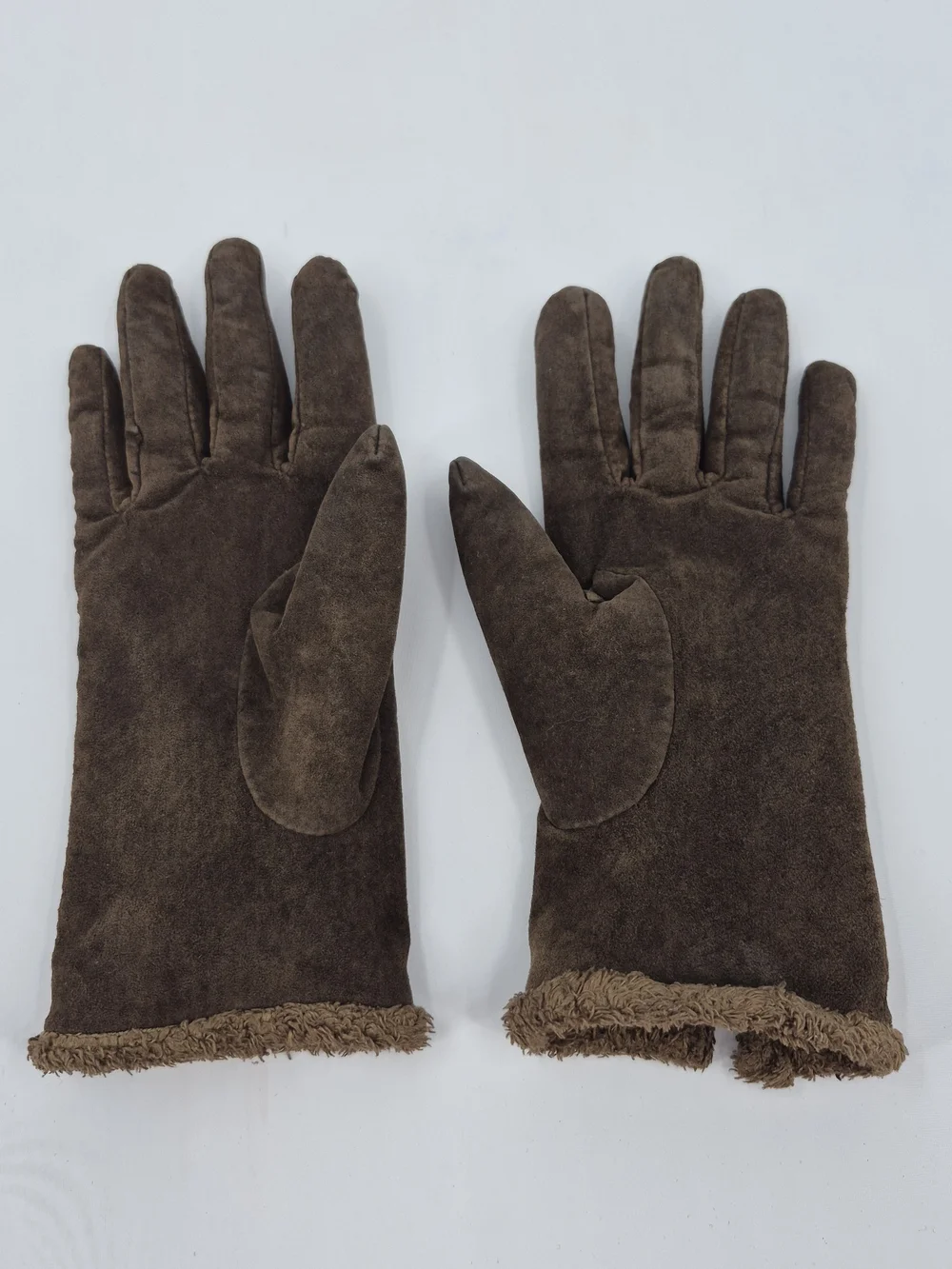 Womens XL Gloves Genuine Leather Suede Brown Polyester Fur Lined Snug Fit